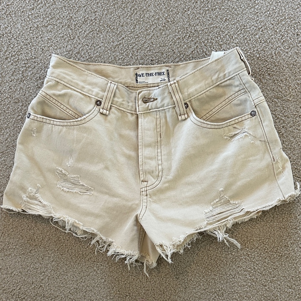We The Free Cream Distressed Jean Shorts